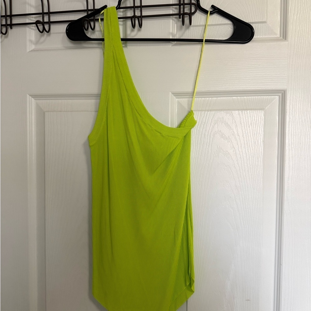 Zara Lime Green Asymmetrical Women's One Shoulder Top